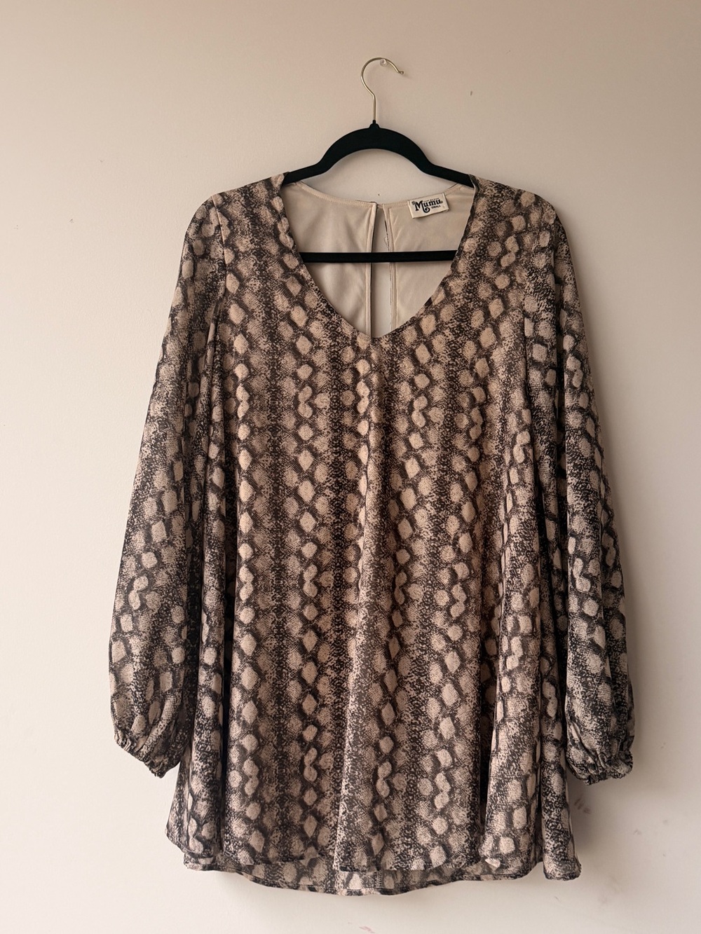 Show Me Your MuMu Snake Print V-Neck Blouse in Beige and Brown
